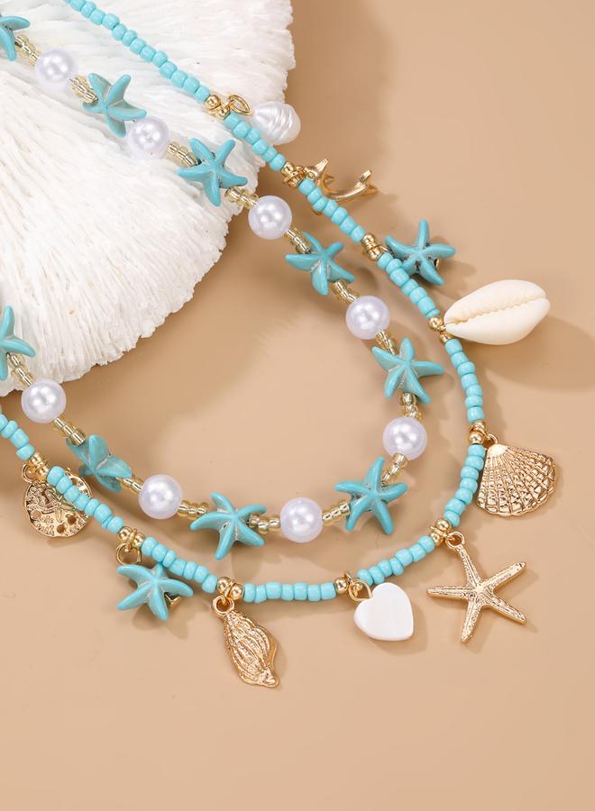 Take Two Pack of 2 - Blue Beaded Starfish Necklace - Image 3